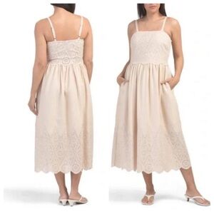 Size 6 NWT Elie Tahari eyelet Cream/beige Midi lightweight summer Dress